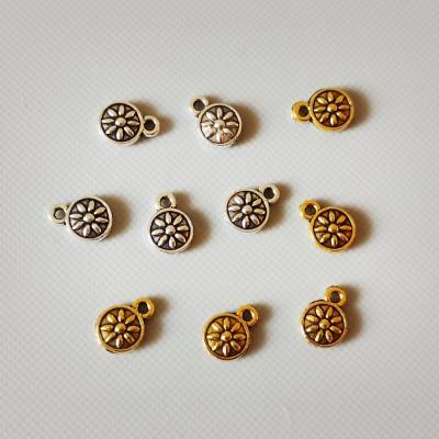 10 Mini Anhänger Mandala, Blume Antiksilber, Antikgold zur Auswahl