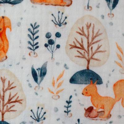 Musselin Double Gauze Eichhörnchen, weiß Oeko-Tex Standard 100 (1m/12,- €)