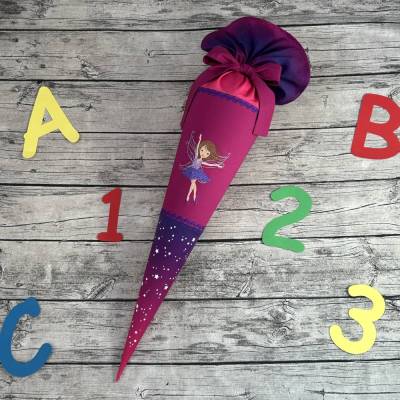 zauberhafte Schultüte Lila Beere Pink Farbverlauf mit Fee / Elfe & Sterne