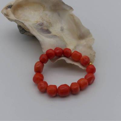 auffälliges Armband, Koralle, orange, Freiformperlen 12 mm, dehnbar, Armschmuck, unisex