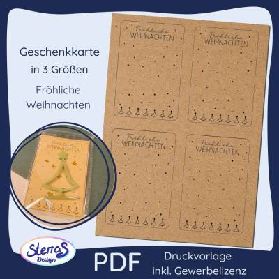 Druckvorlage Geschenkkarten Weihnachten PDF - „Fröhliche Weihnachten“ – Karte für Geschenktüten-  inkl Gewerbelizenz