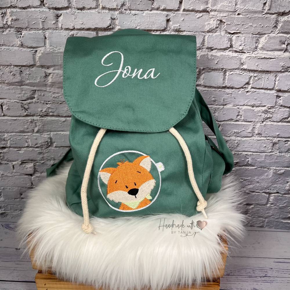 Kinder Rucksack mit Fuchs-Motiv Namen bestickt I Kita Tasche