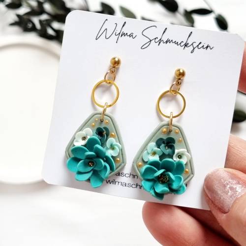 Polymer Clay Ohrstecker Blumen | Blumen Ton Ohrringe |  Sommerohrringe | Blumen sommerliche goldene Ohrringe | handgefer