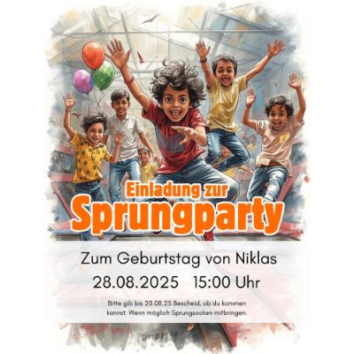 Personalisierbare Geburtstagseinladung Sprungparty Trampolin DIN A4 – Digital zum Ausdrucken