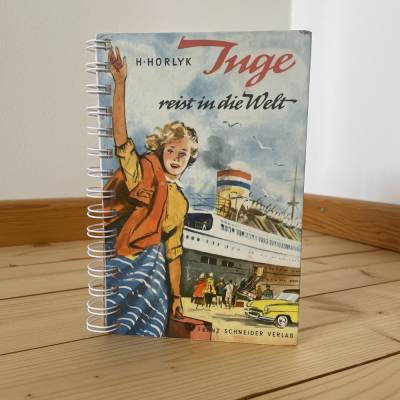Retro Notizbuch „Inge reist in die Welt“ aus altem Kinderbuch upcycling Geschenk Retrobuch nostalgisch