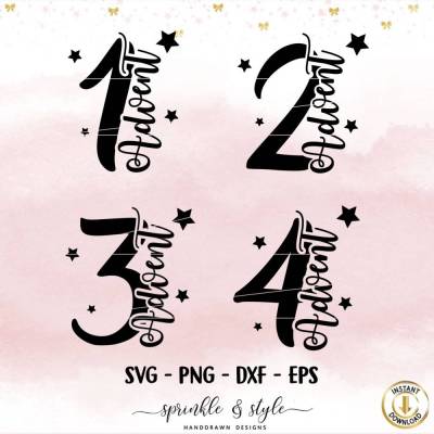 Plotterdatei Weihnachten SVG, Adventskalenderzahlen 1-4, PNG, DXF, Digitaler Download für Cricut & Silhouette