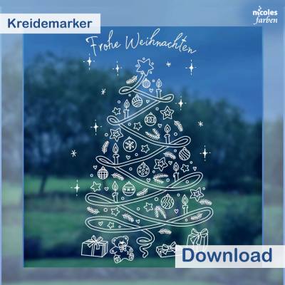 XL Weihnachtsbaum, Fensterbild-Vorlage für Kreidemarker, ausdrucken & nachmalen, 57 x 98cm , skalierbar, pdf