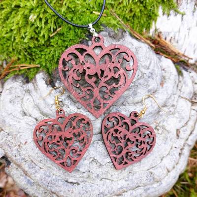 Holz-Ohrringe und Kette