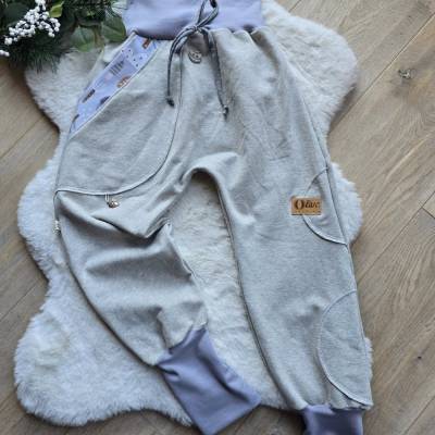 Kuschelige Kinder Pumphose aus angerautem Wintersweat Gr.128-134 – flauschig warm, mitwachsend & bequem
