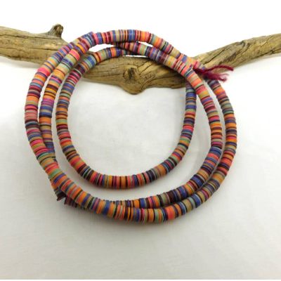 Vinyl Disc Scheiben 6mm aus Afrika – Bunte Candy Farben für Schmuckherstellung, 85 cm Strang