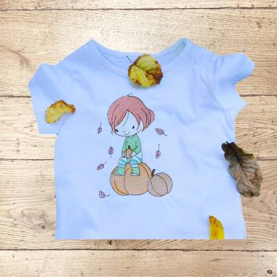 Stickdatei Herbst Mädchen mit Kürbis – Set 2559/2 | Maschinenstickerei