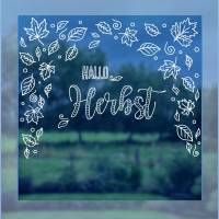 Fensterbild Vorlage für Kreidemarker, Herbst-Blätter im Wind als Fensterrahmen, ausdrucken & nachmalen, 76 cm breit Bild 2