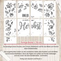 Fensterbild Vorlage für Kreidemarker, Herbst-Blätter im Wind als Fensterrahmen, ausdrucken & nachmalen, 76 cm breit Bild 3