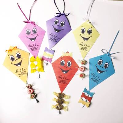 Druckvorlage bunte Drachen – Herbst Bastelvorlage für Kinder, Fensterdeko, Mini-Drachen, Geschenkidee, Herbstdrachen