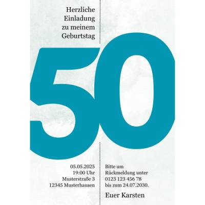 Einladung zum 50. Geburtstag – Schlichte & personalisierbare Einladungskarte