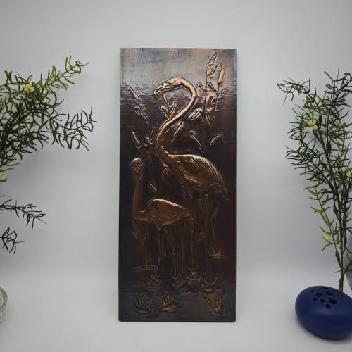 Mid Century Wandbild Kupfer Flamingos Relief Vintage 50er 60er Jahre Retro Rockabilly Boho Shabby Chic Kupferbild Flamin
