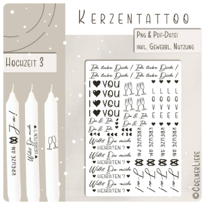 Kerzentattoos Hochzeit Stabkerzen – DIY Druckvorlage & gewerbliche Nutzung | Design 3