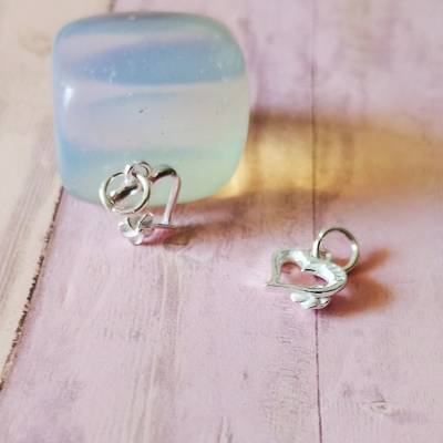 Charm Anhänger Herz mit einer Blume 925 Silber