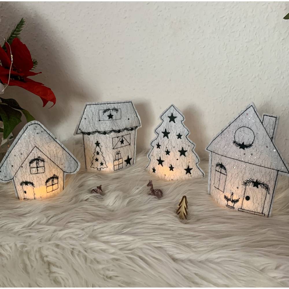 Stickdatei Winterdorf Weihnachten Lichthaus Set 1 In the Hoop – Häuser & Baum, 10x10 Set 768 Bild 1