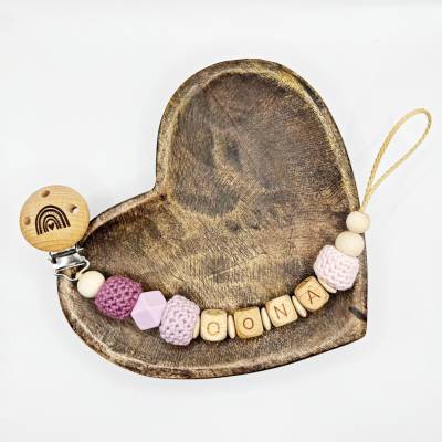 Schnullerkette mit Namen | rosa beerenfarbig| personalisierbar für Mädchen | individuell | handgemacht | Holzbu