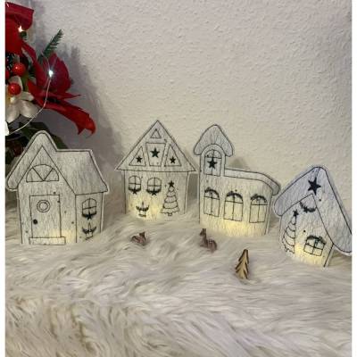 Stickdatei Winterdorf Set 2 mit Kirche – Weihnachten Lichterhaus In the Hoop, 10x10, Set 768