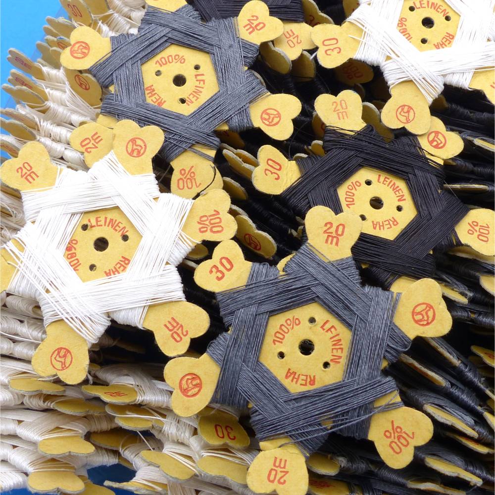 Sternzwirn, 100% Leinen, 20 m Leinenzwirn 30, weiß, grau, schwarz