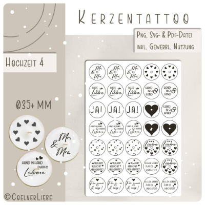 Kerzentattoos Hochzeit Teelichter 35mm – DIY Druckvorlage & gewerbliche Nutzung | Design 4