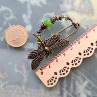 Schalnadel Libelle Grün Opal im Jugendstil, Tuchbrosche mit böhmischen Glasperlen in Grüntönen N-7-AB-44 Bild 10