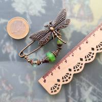 Schalnadel Libelle Grün Opal im Jugendstil, Tuchbrosche mit böhmischen Glasperlen in Grüntönen N-7-AB-44 Bild 2
