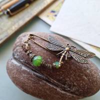 Schalnadel Libelle Grün Opal im Jugendstil, Tuchbrosche mit böhmischen Glasperlen in Grüntönen N-7-AB-44 Bild 4