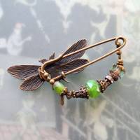 Schalnadel Libelle Grün Opal im Jugendstil, Tuchbrosche mit böhmischen Glasperlen in Grüntönen N-7-AB-44 Bild 5