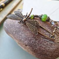 Schalnadel Libelle Grün Opal im Jugendstil, Tuchbrosche mit böhmischen Glasperlen in Grüntönen N-7-AB-44 Bild 9