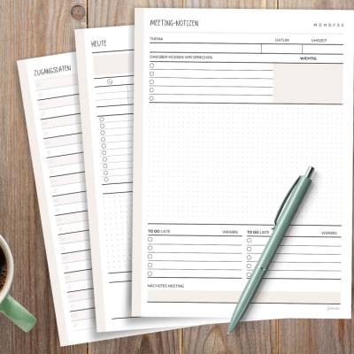 Großes Büro-Vorlagen Bundle | To-Do-Liste, Meeting-Notizen, Projektplanung, Übergabe, Stundenzettel & mehr | PDF zum Aus