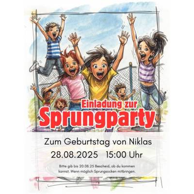 Personalisierbare Geburtstagseinladung Sprungparty Trampolin DIN A4 – Digital zum Ausdrucken
