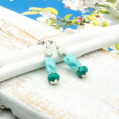 Sommerfrische Glas Ohrhänger Türkis, Boho Hippie Ohrringe, handgemachter Unikatschmuck, Weihnachtsgeschenk Frau