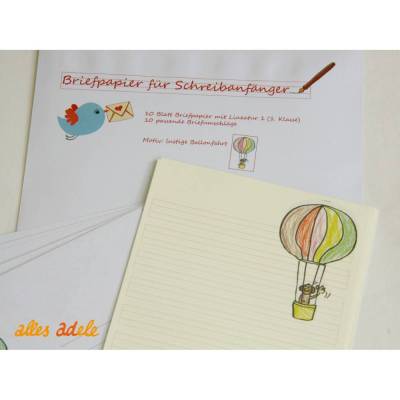 Briefpapier für Schreibanfänger "Lustige Ballonfahrt mit Äffchen" oder "Ballerina" | zu Weihnachten