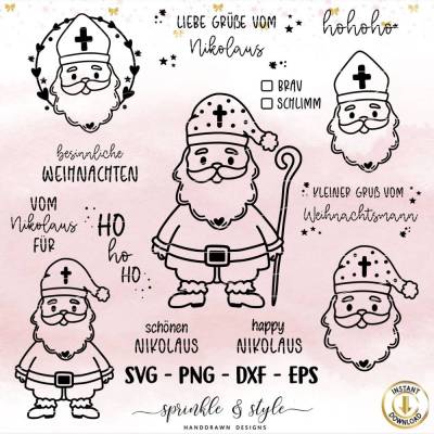 Plotterdatei Nikolaus svg, Plotterdatei Weihnachten, Cricut, Adventskalenderzahlen svg, Weihnachtsmann, Plotter Sterne