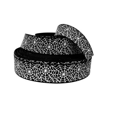 Ripsband Spinnennetz 22mm – Geschenkband mit Spinnennetz weiß schwarz