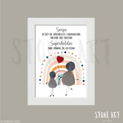 Personalisierbares Steinbild „Superheldin“ – Handgefertigtes Abschiedsgeschenk & Dankeschön für Erzieherin im Kindergarten