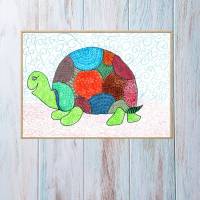 Postkarte, Poster, Illustration , bunte Schildkröte, gute Nacht, handgemalt, PDF Download Bild 2