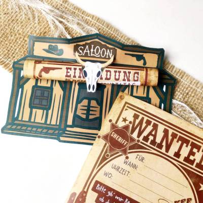 Druckvorlage Kindergeburtstag Einladung I Saloon I Western I Cowboy I Geburtstagseinladung I Bastelvorlage