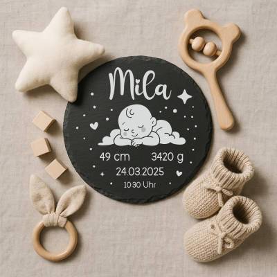 Geschenk zur Geburt oder Taufe – Personalisierte Schiefertafel zur Geburt – mit Namen & Geburtsdaten