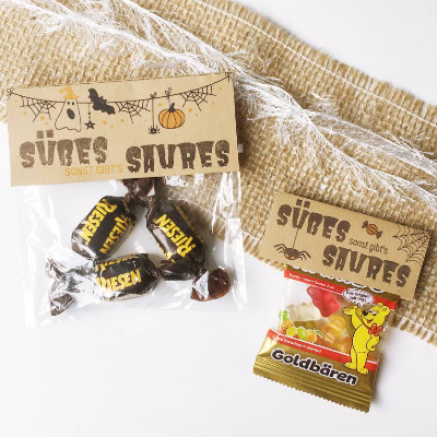 Halloween, Druckvorlage, Tütenverschluss, Süßes oder Saures, Halloweenparty, Geschenkidee, Schülerg
