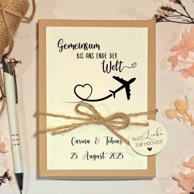 Personalisierte Hochzeitsbox als Geldgeschenk – Flitterwochen Geschenkidee „Gemeinsam bis ans Ende der Welt“