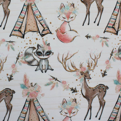 French Terry Waldtiere, Tiere, Animal, Baumwolle, Meterware, Kinderstoff, beige, rosa, handmade, Bekleidungsstoff, Sweat