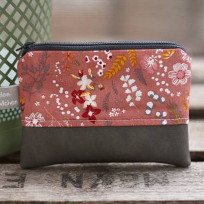 Kleine Schlüsseltasche YOKO aus Kunstleder und Baumwolle in Rot und Grau – Mini-Geldbörse & Schlüsseletui