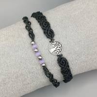 Makramee Armband 2in1 in  schwarz mit silberfarbenem Lebensbaum sowie kleinen Acryl- und Edelstahlperlen Bild 4