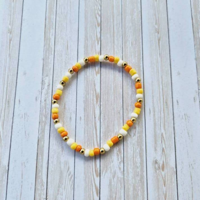 Armband aus Rocailles-Perlen orange, gelb, weiß handgemacht dehnbar