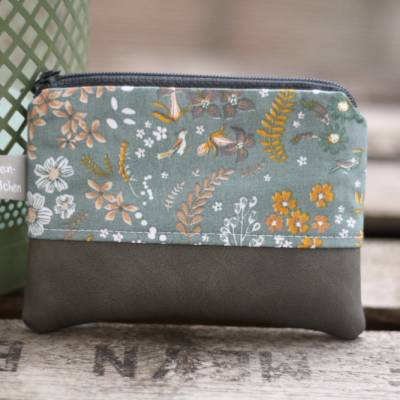 Schlüsseltasche YOKO grün grau – Mini-Geldbörse & Schlüsseletui aus Kunstleder und Baumwolle