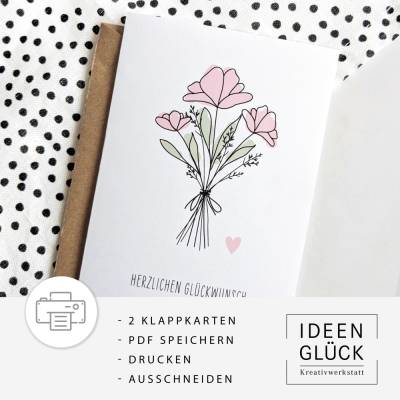 Geburtstagskarte | Klappkarte | Postkarte | Herzlichen Glückwunsch | Karte | A4 | Datei | PDF Vorlage